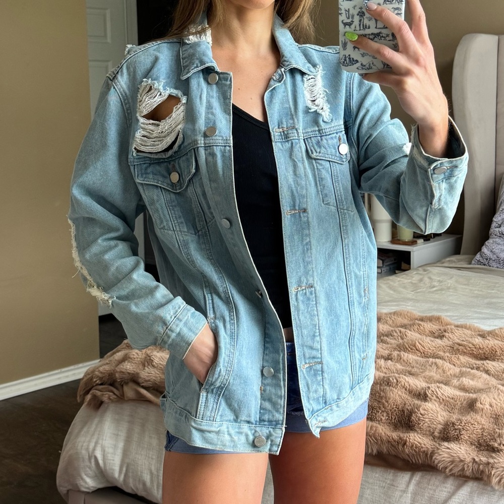 Light Blue Distressed Jean Jacket